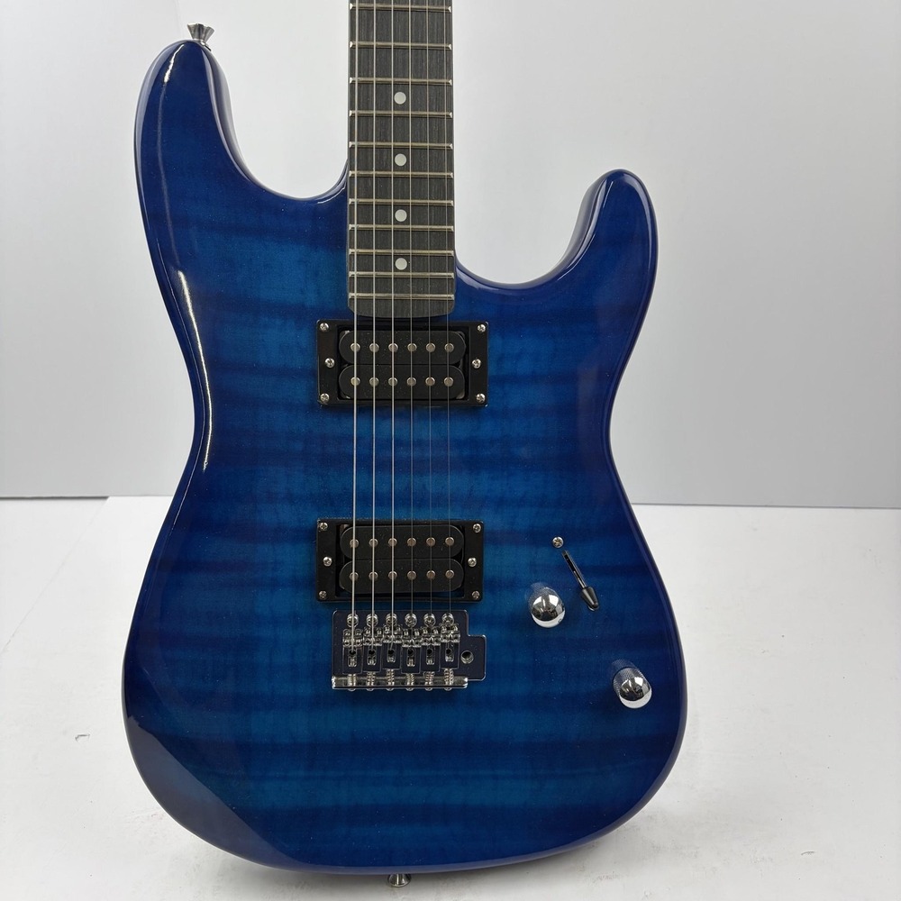 LUCKWBO Electric Guitar Full Size 4/4 Blue Right Handed Solid Body HH Tremolo